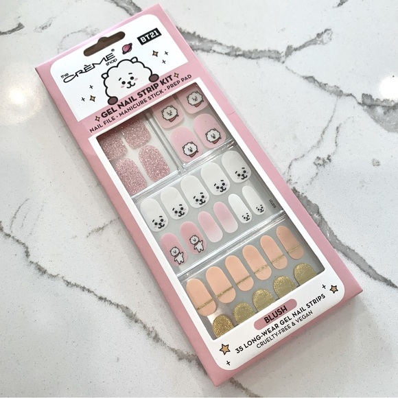 Blush Pink White BT21 RJ Gel Nail Strip Kit Nail Decals Manicure Set - Picture 1 of 2